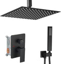Matte Black Shower System Bathroom 16 Inch Rain Shower Head Ceiling Mount with Handheld Luxury High Pressure Shower Combo Set Shower Faucet Rough-in Valve Body and Trim Kit