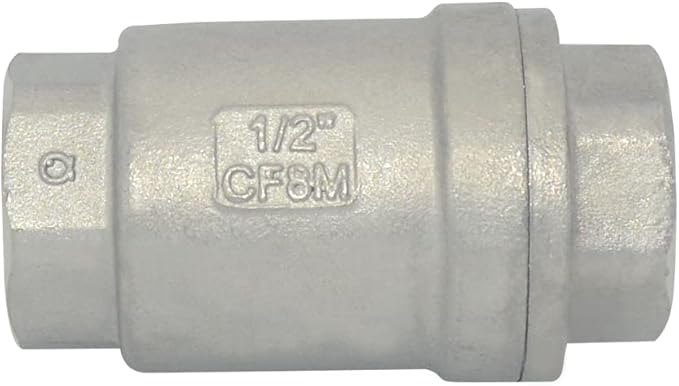 NPT Female WOG1000 Check Valve,Vertical Check Valve,NPT Spring Loaded in-line Low Cracking Pressure,Stainless Steel SS316 CF8M (1/2")