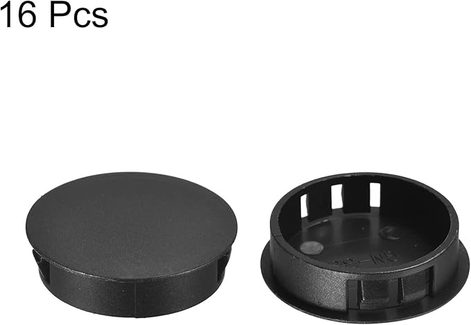 uxcell 1-1/2" Plastic Hole Plugs, 16Pcs Flush Type Panel Round Snap in Fastener Knockout Locking Plugs for Furniture Insert End Caps Panels, Black