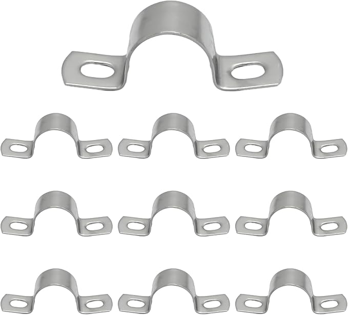 VIKKSAER 10Pcs U-Bolt Clamp, 304 Stainless Steel U-Shaped Bracket, 2 Hole U-Tube Strap Clamp for Hose Clamp Pipe Clamp, 25mm (1 inch)