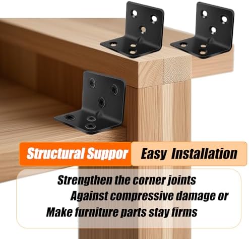 40Pcs 1.2”x1.2”Stainless Steel Black Brackets 1.5”Wide Small Angle Bracket