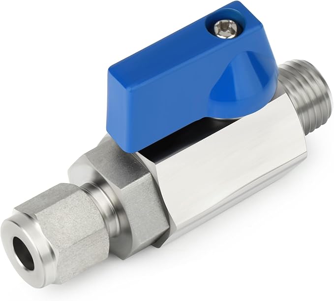 TAISHER 1PCS 304 Stainless Steel Compression Mini Ball Valve Shut Off Switch, 1/4" Tube OD x 1/4" NPT Male