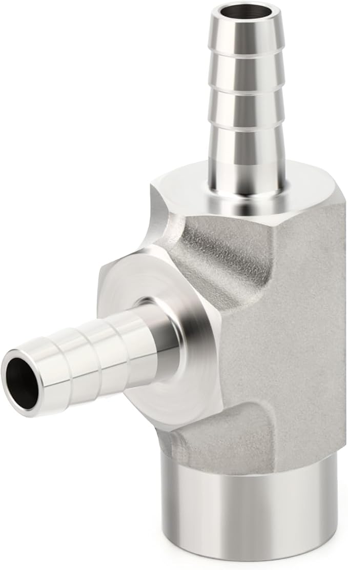 TAISHER 1PCS Forging of 304 Stainless Steel 3 Way Tee Hose Barb Fitting, 1/2" Hose Barb x 1/2" Hose Barb x 1/2" NPT Female for Fuel/Air/Lquid/Gas with 2PCS Hose Clamp