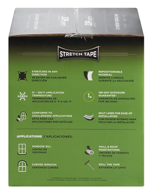 ZIP System Huber Stretch Tape | Self-Adhesive Flexible Flashing for Doors-Windows (10" x 75')