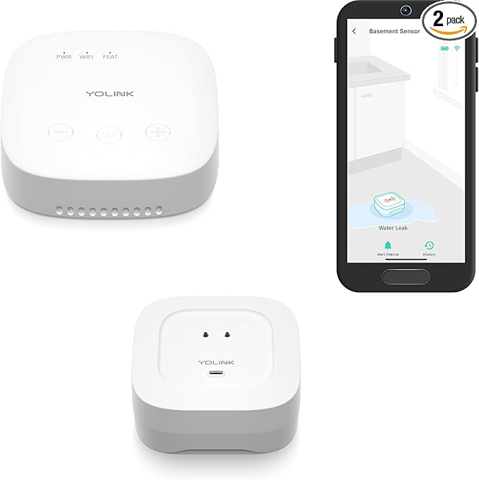 YoLink Smart Home Starter Kit: SpeakerHub & Water Leak Sensor 4 with 105dB Audio Alarm 1-Pack, SMS/Text, Email & Push Notifications, Freeze Warning, LoRa Up to 1/4 Mile Open-Air Range, w/Alexa, IFTTT