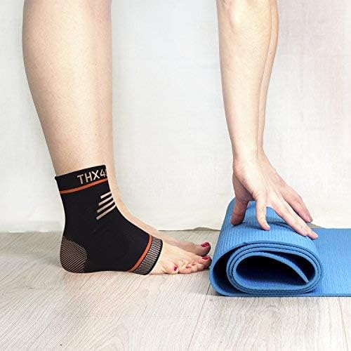 THX4COPPER Infused Compression Ankle Brace, Silicone Ankle Sleeve Support, Pain Relief from Plantar Fasciitis, Achilles Tendonitis- Reduce Foot Swelling & Prevent Ankle, Single