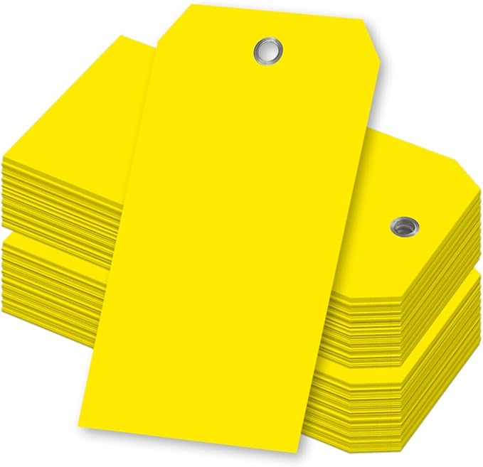 SmartSign 100-Pack Yellow Plastic Tags with Pre-Punched Hole, 4.75" x 2.375", Size#5, 10 mil Tearproof Plastic Tags with Metal Eyelet, Writable Blank Tags for Shipping, Labeling, USA-Made