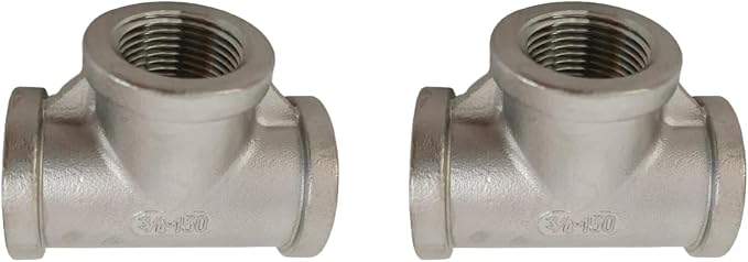 2Pcs Stainless Steel Pipe Fittings 3/4 NPT Tee, Metal Plumbing Fittings, 304 Stainless Steel 3-Way T-Shaped Connector, Corrosion-Resistant Tee Fittings for Water Gas Oil Pipeline