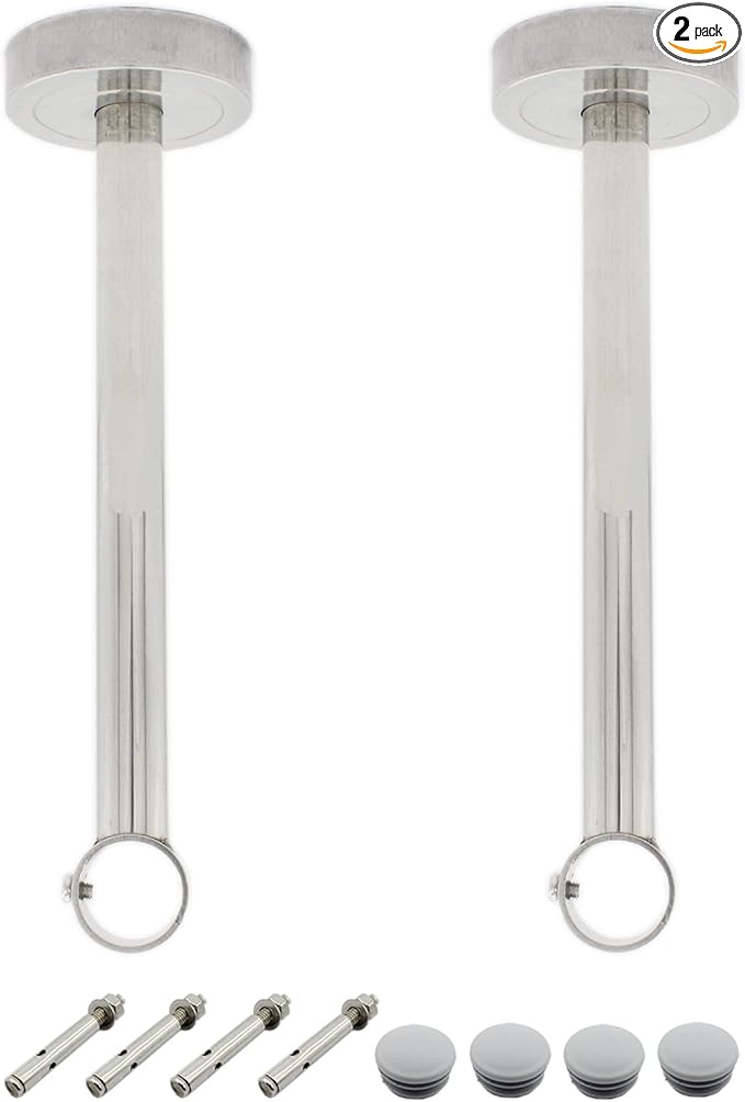 2 Pack Ceiling Mount Bracket, Stainless Steel Wardrobe Pipe Bracket Rod Holder Ceiling Holder, ULIFESTAR Shower Curtain Closet Wardrobe Rod Lever Support Holder Pipe Flange Socket (D*H)26*300mm/1*12''