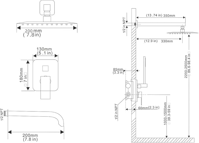 ‎Oil Rubbed Bronze Shower Faucet Set with Tub Spout Bathroom Luxury Rain Mixer Shower Head System Wall Mounted Shower Faucet Complete, Single Handle Tub and Shower Trim Kit with Rough-in Valve