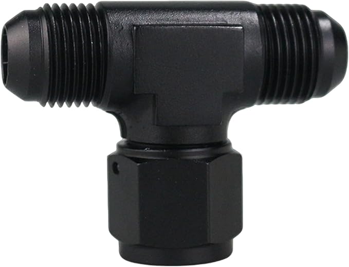 10AN Male Tee Fitting Adaptor with AN10 Female Swivel on Side Black