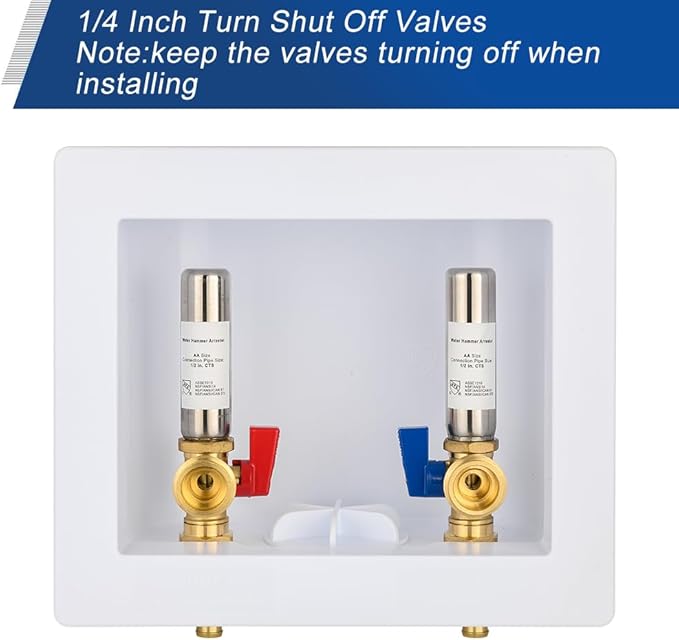 EFIELD Universal Washing Machine Outlet Box, 1/2-inch Pex Crimp Inlet Connection With Stainless Steel Water Hammer Arrestor, Center Drain,(WM052)