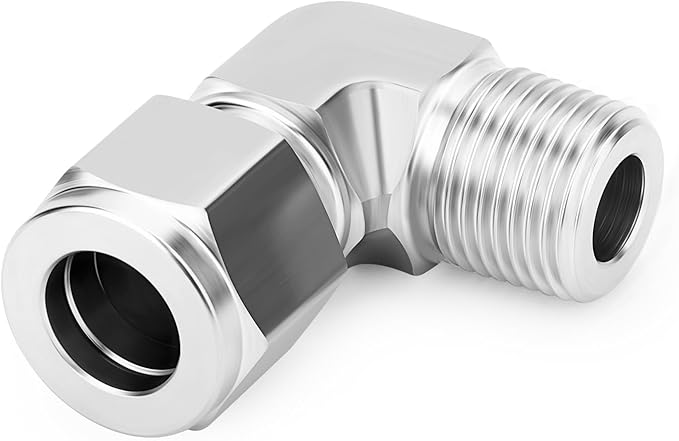 TAISHER 1PCS 316 Stainless Steel 90 Degree Compression Tube Pipe Fitting Connector, 3/8" Tube OD x 1/4" NPT Male Adapter