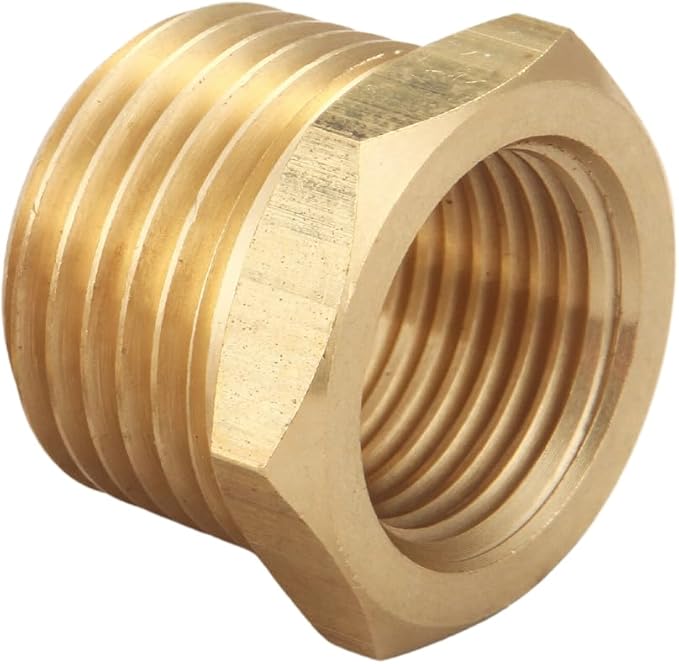 1/2 Inch NPT Male x 3/8 Inch NPT Female Brass Pipe Fitting, Hex Bushing, Reducer Adapter, Thread 0.75" OD × 0.625" ID, (5 Piece)