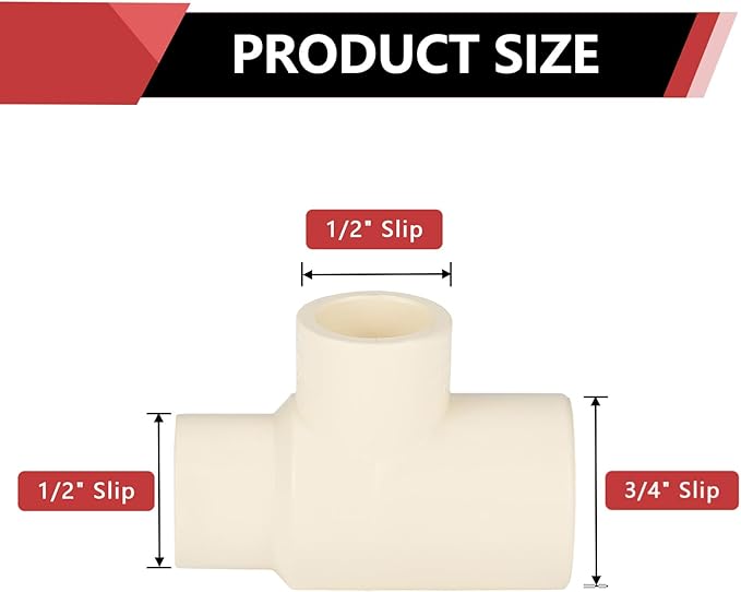 20-PACK EFIELD CPVC Tee Fittings,3/4"x1/2"x1/2" CPVC-CTS Slip Reducing Tee,(CPVC023-10-20PCS)