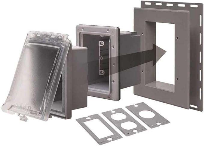 TayMac MR420CG 1-Gang Recessed Enclosure Extra Duty, 6-in-1 Nonmetallic Weatherproof in-Use Cover, Horizontal/Vertical, Gray