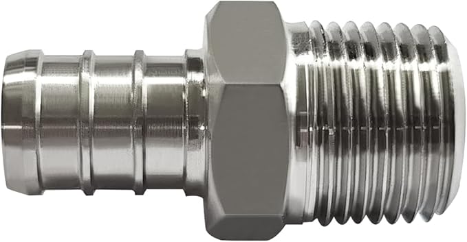 Barb Crimp PEX 1/2" x 3/8" NPT Male Thread Adapter Stainless Steel Crimp Fitting (Pack of 2)