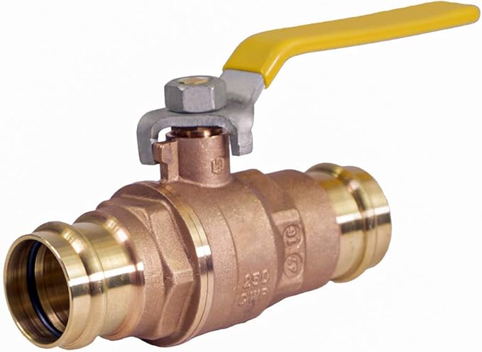 Midline Valve 2 Inch Press Ball Valve with Double-O-Ring, Full Port Press Ball Valve with 2" Connections, Brass Finish