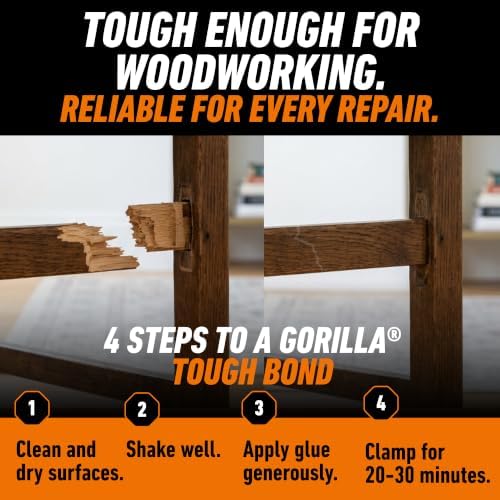 Gorilla Wood Glue, 18 oz Bottle, Water Resistant PVA Adhesive
