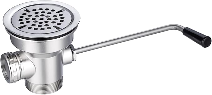 3-1/2" Commercial Sink Drain with Twist Lever Handle, Waste Drain Valve with Overflow Inlet for Restaurant 2/3 Compartment Sink, Easy Controll, Block-Free and Leakproof