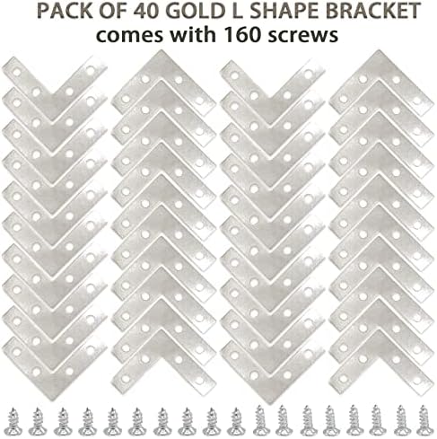 40-Pack L Corner Brackets Gold 1.5inch Iron Decorative Brace Silver