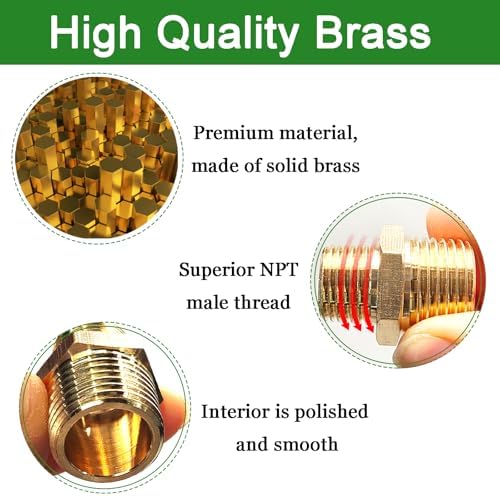 4pcs 3/4" NPT x 1/2" NPT Brass Nipple, 3/4 to 1/2 Adapter Fitting Reducing Solid Hex Nipple, Brass 3/4 Male to 1/2 Male Reducer Pipe Fittings for Extending and Connecting Pipes
