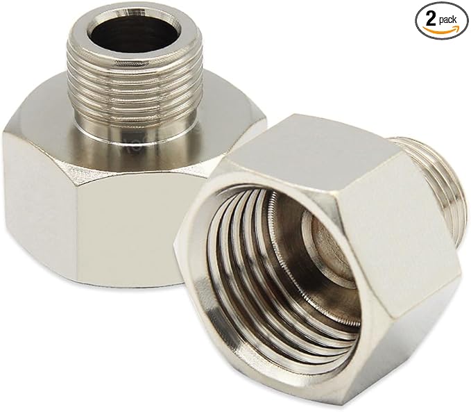 Hooshing 2PCS Faucet Hose Adapter 1/2 G Female to 3/8 Male Compression Brass Pipe Fitting Water Hose Adapter for RV Kitchen Bathroom Plumbing Pipe Connector with Washers
