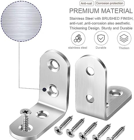 10pcs L Brackets - Corner Brace Set, Heavy Duty Right Angle Brackets (90 Degree) for Wood Shelves & Dressers, Stainless Steel, 40x40mm, Includes 40 Screws