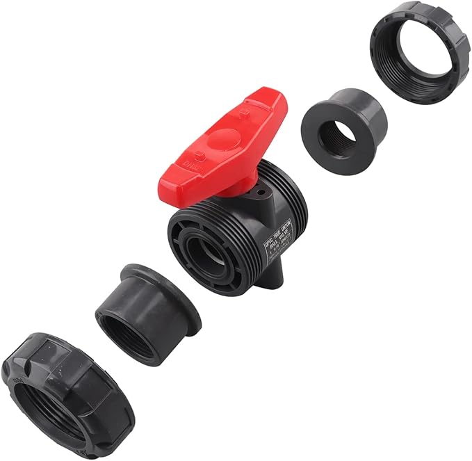 DERNORD PVC True Union Ball Valve NPT Threaded with Full Port, EPDM O-Rings, and Reversible PTFE Seats, Rated at 200 PSI (1.25 Inch NPT Threaded)