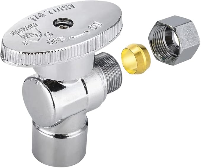 (Pack of 2) EFIELD 1/4 Turn Angle Stop Valve Sweat 1/2" X 3/8" OD Compression Connection, Chrome Plated Brass,(VALVE082-2PCS)