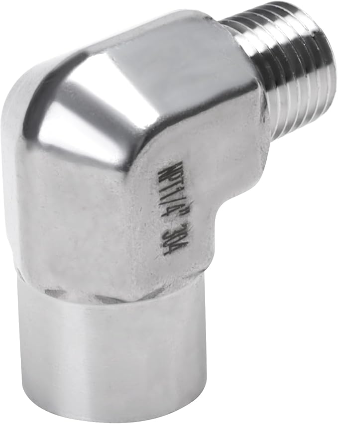 90 Degree Street Elbow - 1/4" NPT Male to 1/4" NPT Female Stainless Steel 304 Heavy Duty Forged Barstock Street Elbow Adapter Pipe Fitting (pack of 5)