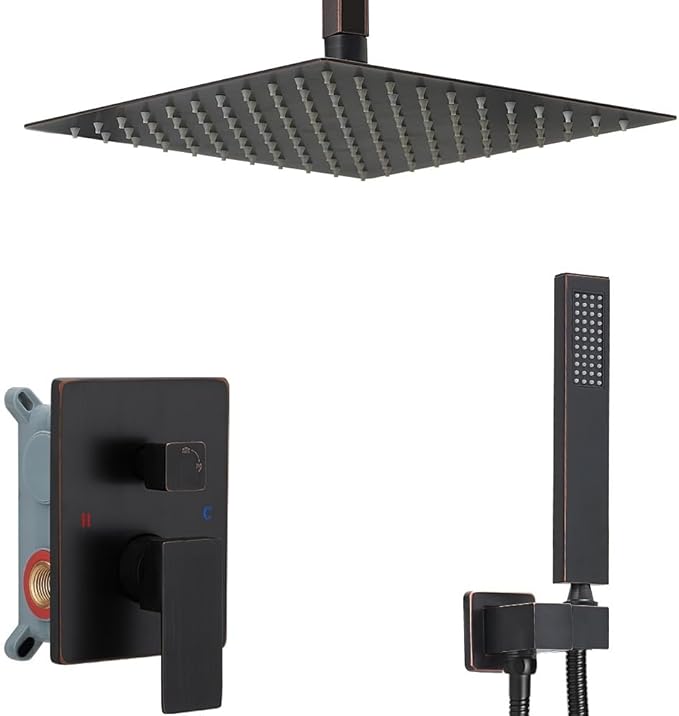 10 Inch Ceiling Mounted Shower System Rain Mixer Shower Combo Set Rainfall Shower Head System ‎Oil Rubbed Bronze Shower Faucet Rough-in Valve Body and Trim Kit Included