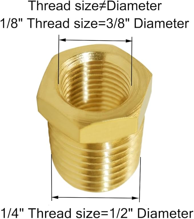 Joywayus Brass Reducing Hex Bushing 1/4" NPT Male to 1/8" NPT Female Pipe Fitting Reducer Adapter(Pack of 5)