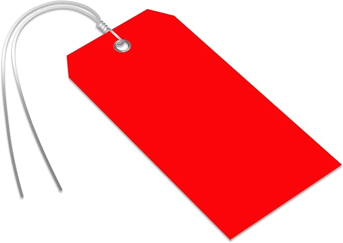 SmartSign Pack of 100 Red Plastic Tags with Wires, 4.75 x 2.375 inch, Metal Eyelet, 10 mil Tear-Proof Polylith Plastic Size-5, Writable