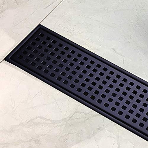 Linear Shower Floor Drain with Removable Cover Grid Grate 12 inch Long Rectangle, SUS 304 Stainless Steel Matte Black Plated Finish