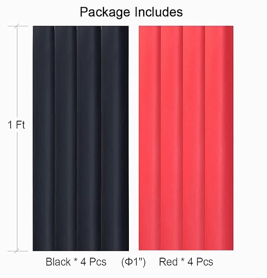 8 FT Diameter 1 Inch 3:1 Heat Shrink Tubing Dual Wall Adhesive Lined Marine Grade Electrical Cable Heat-Shrink Insulation Wrap Tube(Black-4Ft, Red-4Ft)