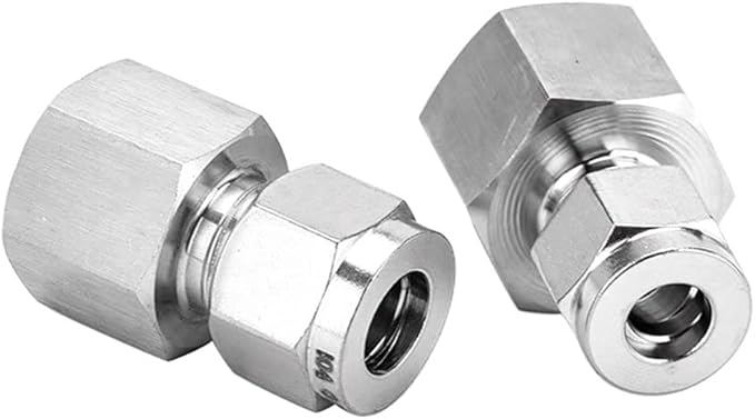 Stainless Steel 304 Compression Tube Fitting, Straight Adapter, 10mm Tube OD x 1/2" NPT Female Coupler, Pack of 2