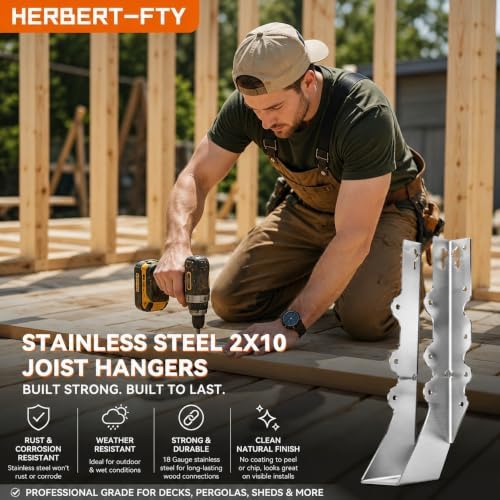 Stainless Steel 2x10 Joist Hangers, 18 Gauge 2X10 Brackets (14 Pack)