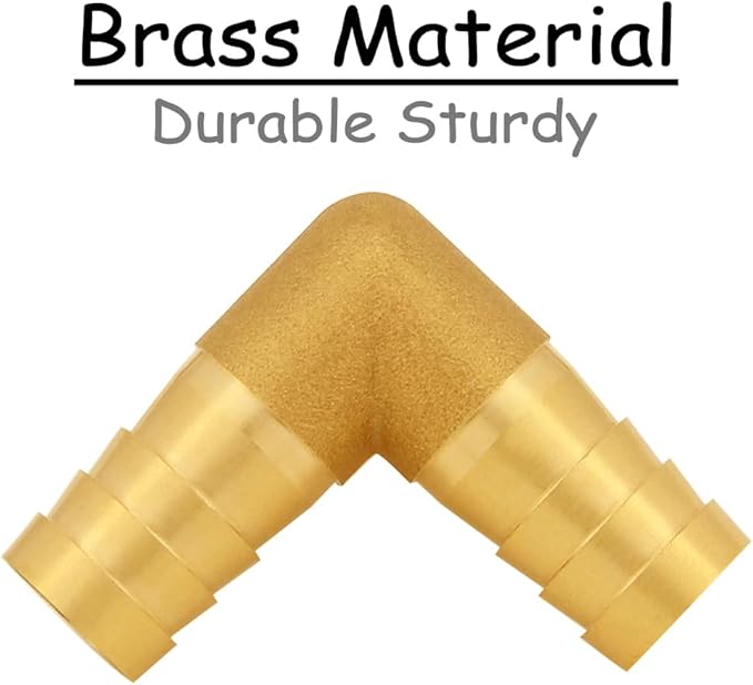 2PCS Solid Brass 3/4"OD Barb Elbow Fittings 2-Way 90 Degree L Right Angle Barbed Fitting for Water/Oil/Gas