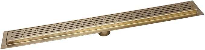 SereneDrains 304 Stainless Steel 16 Inch Brushed Gold Shower Drain Kit Broken Lane Brass Linear Shower Drains Long Hair Catcher Strainer Grate Cover Bathroom Floor (Matte Gold, 16 Inch)
