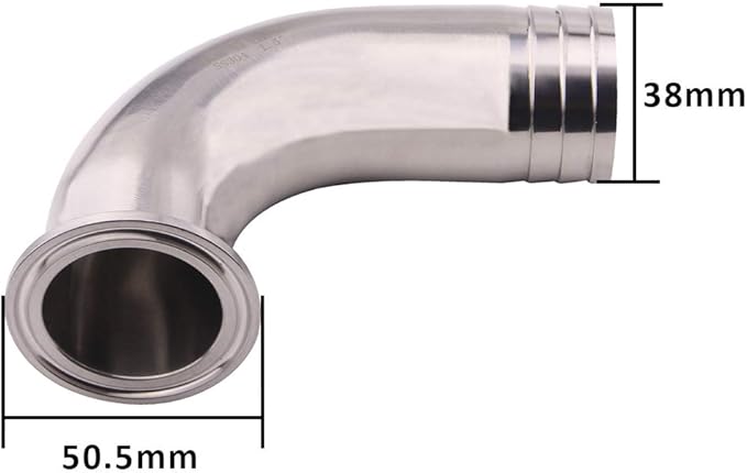 DERNORD Sanitary Hose Barb Pipe Fitting 1.5" Tri Clamp (50.5MM Ferrule) 90 Degree Elbow (Tube OD: 1.5"/38MM (1.5 Tri-clamp))