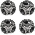 3/4" 5-Way Side Outlet Tee, Home TZH 4-Pack 5-Way Corner Gray Malleable Cast Iron Pipe Fitting for Industrial Pipe, Furniture and DIY Decoration (4, 3/4")