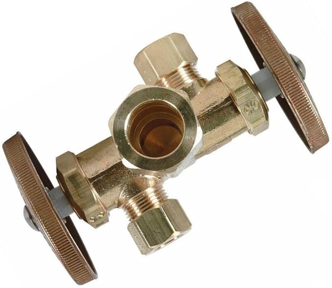 Replacement 5/8 Inch Comp x 3/8 Inch Comp x 1/4 Inch Comp Dual Outlet & Dual Shut Off Multi Turn Angle Stop Valve for PrimeX 82024
