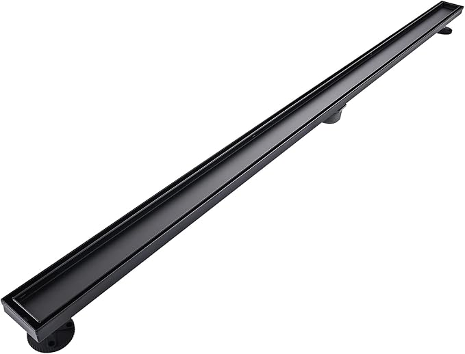 Linear Shower Floor Drain, Black 60 Inch 304 Stainless Steel Bathroom Drains Kit, Rectangular Shower Trench Drain with Reversable Tile-in Pattern Drain Cover & Hair Catcher