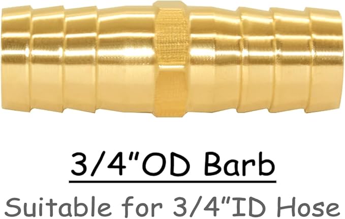 8PCS Brass 3/4"OD Barb Splicer Mender Hose Barb Fitting Straight 2-Way Union Garden Hose Repair Fittings for Water/Oil/Gas
