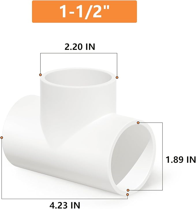 GASHER 4PCS PVC Pipe Fitting 1-1/2" PVC 3 Way Tee Furniture Grade Pipe Socket Fittings, For Home or Industrial