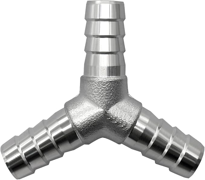 2Pcs Stainless Steel 3/4" x 3/4" x 3/4" Hose Barb Fittings, 3 Way Y Shape Fitting with Clamps for Fuel, Air and Gas