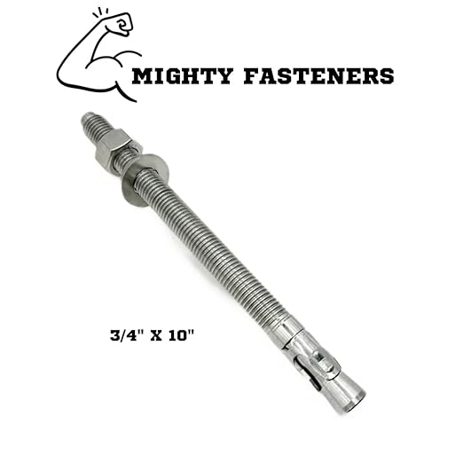 Wedge Anchors – Heavy-Duty 304 Stainless Steel Expansion Bolts for Concrete & Masonry, Rust-Resistant & Durable - 3/4" X 10" - 5 Pack