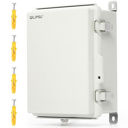 QILIPSU UL94-V0 Outdoor Electrical Box 8.3"x6.3"x3.9" Waterproof Junction Box Weatherproof PC/ABS Alloy Plastic IP66 Project Electric Enclosure Grey Hinged Door