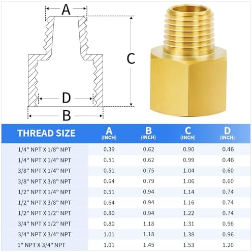 ChillWaves Brass Pipe Fitting Extension Adapter 1/2" NPT Female x 1/2" NPT Male Thread Adapter(3-PACK)